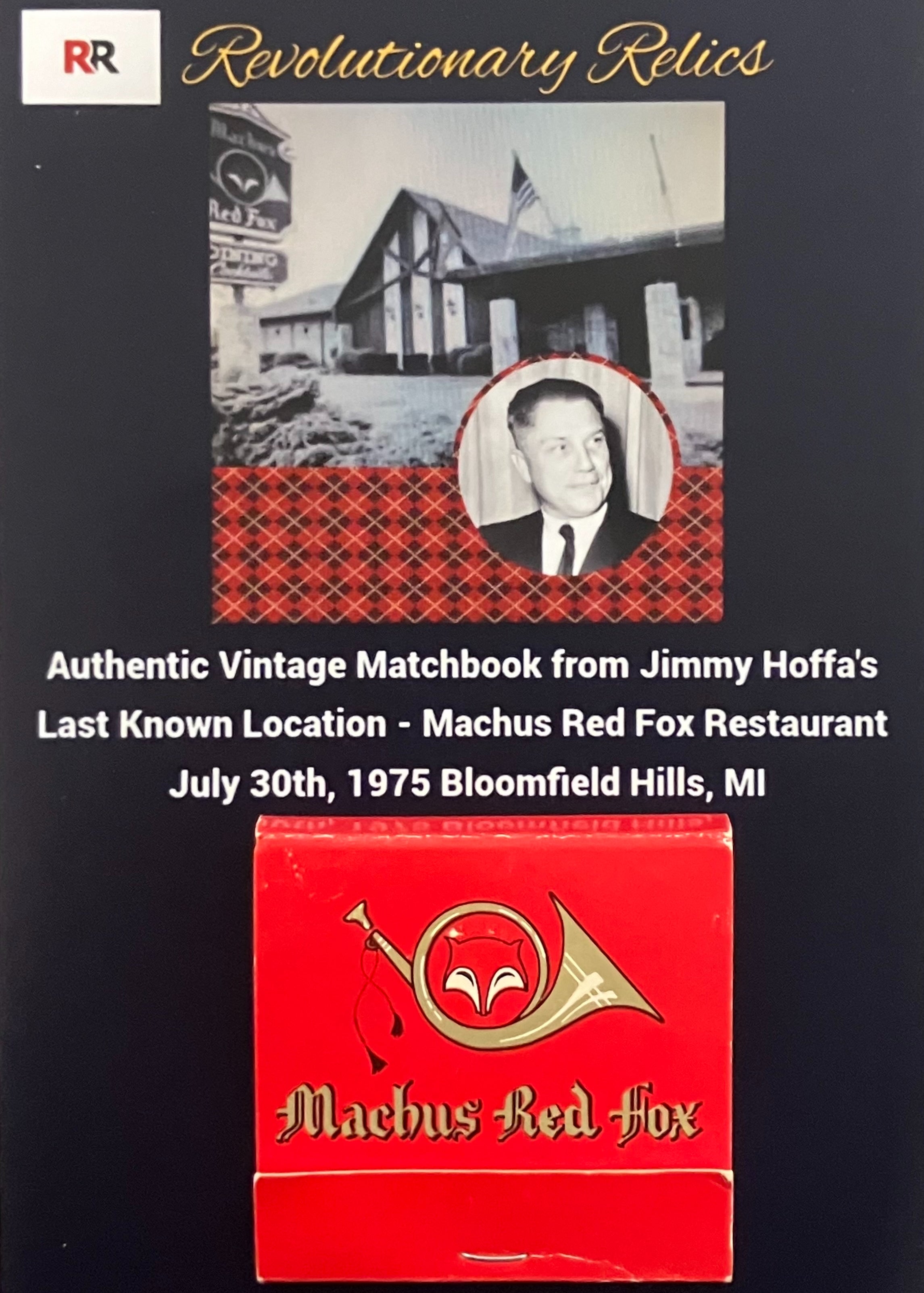Vintage Original Matchbook from Machus Red Fox Last Known Location of Jimmy Hoffa Detroit Michigan